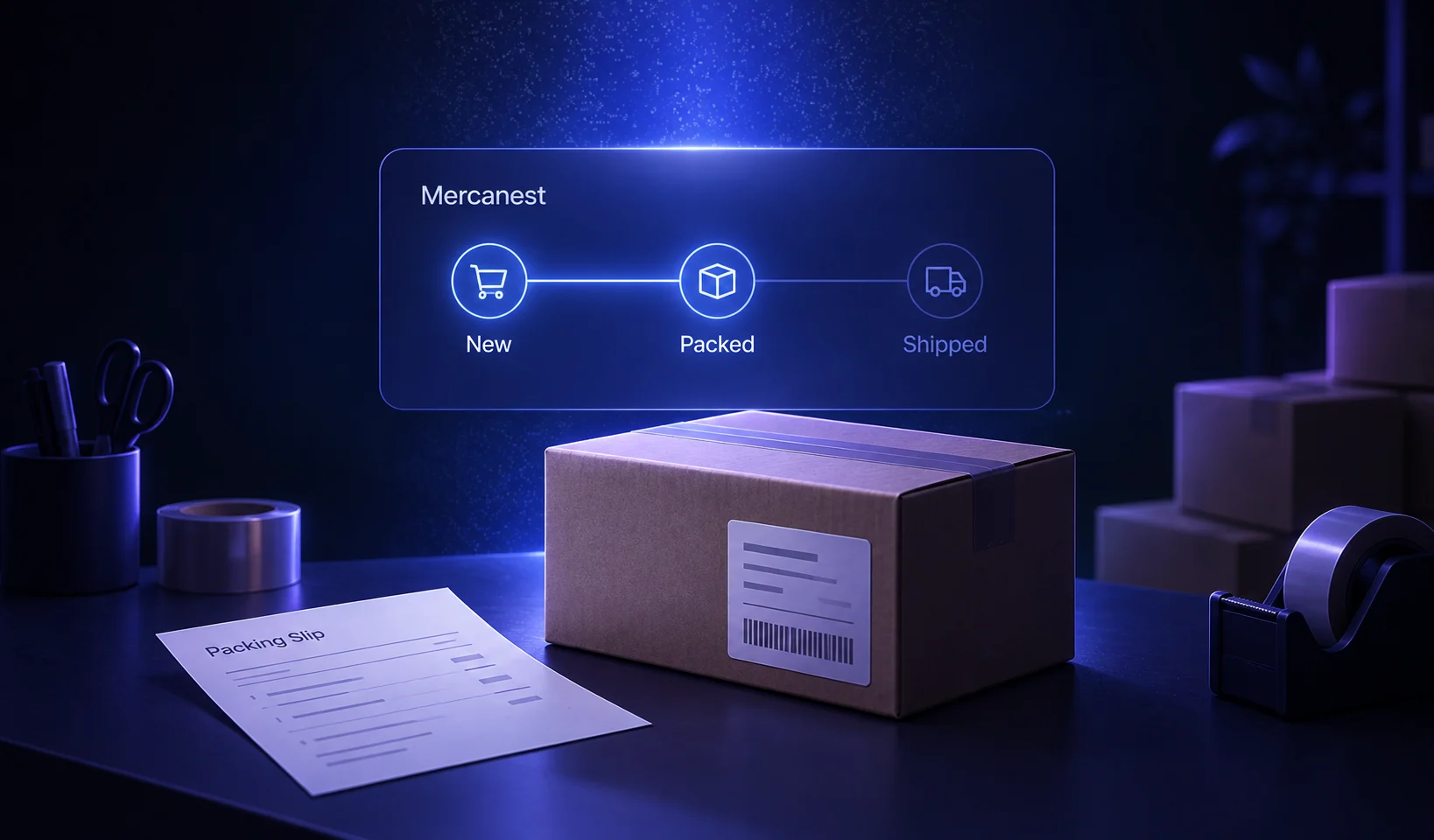 Order packing and fulfillment stages illustration