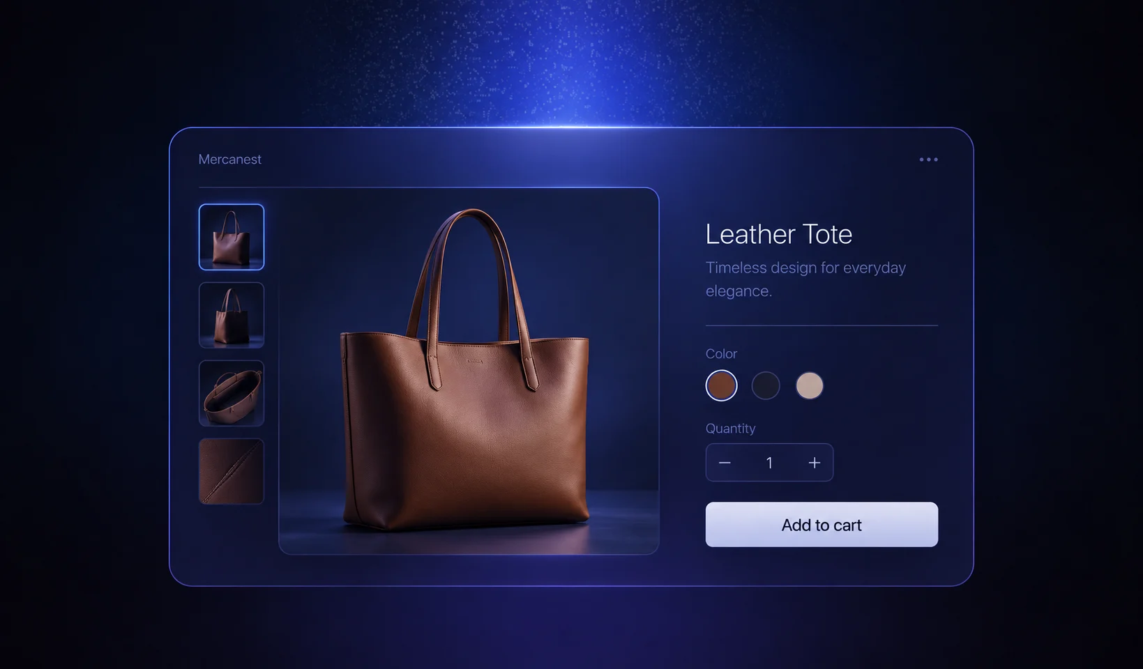 Illustrative product page for a leather tote