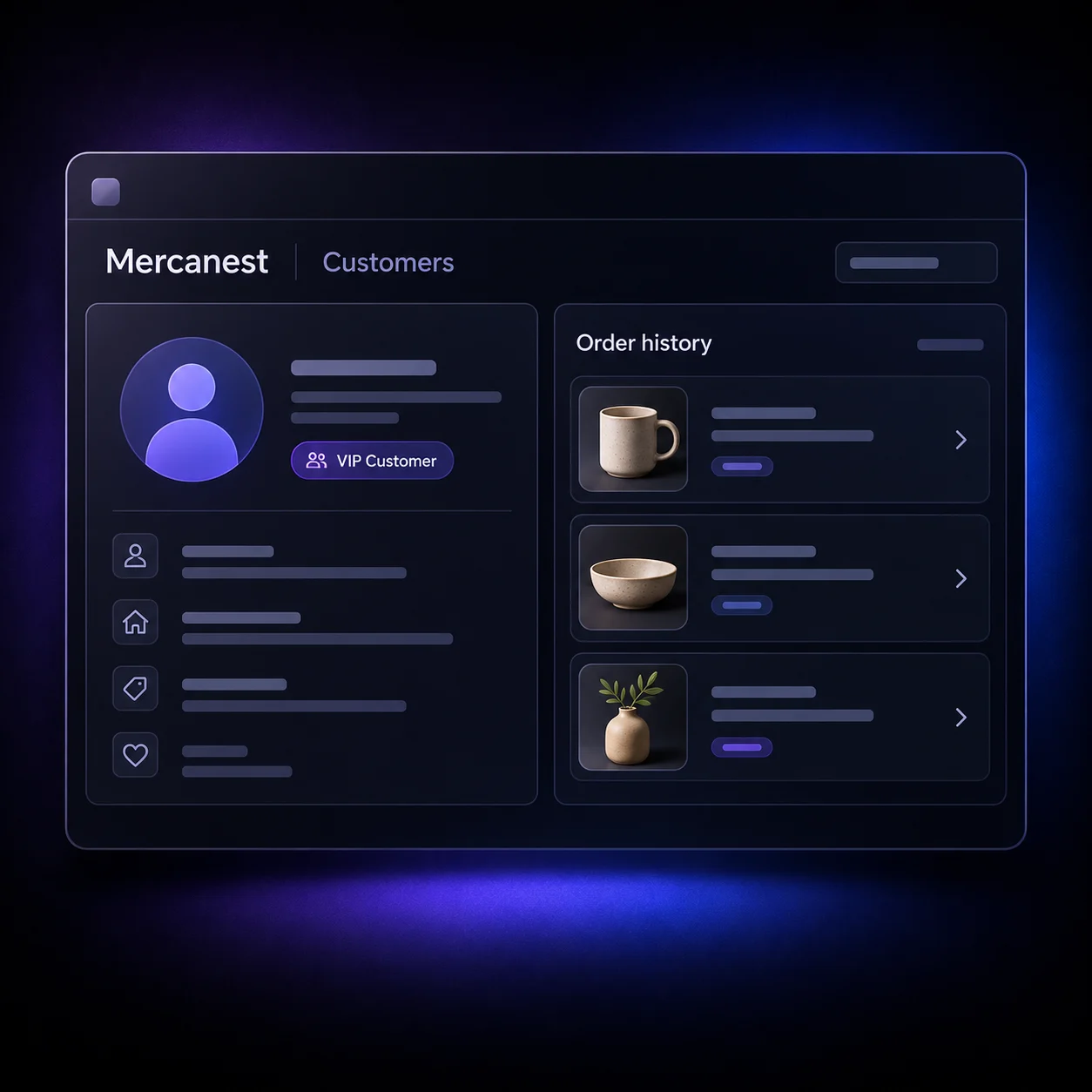 Illustrative Mercanest customer management preview