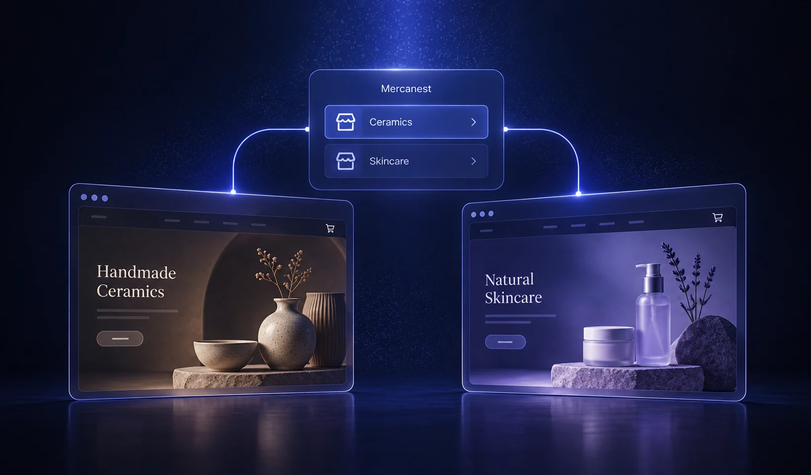 Separate Mercanest storefront identities and store switcher